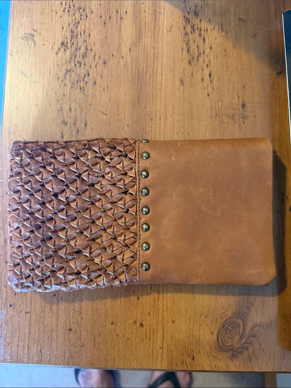 Woven Leather Stud Accent Women's Wallet - Tan